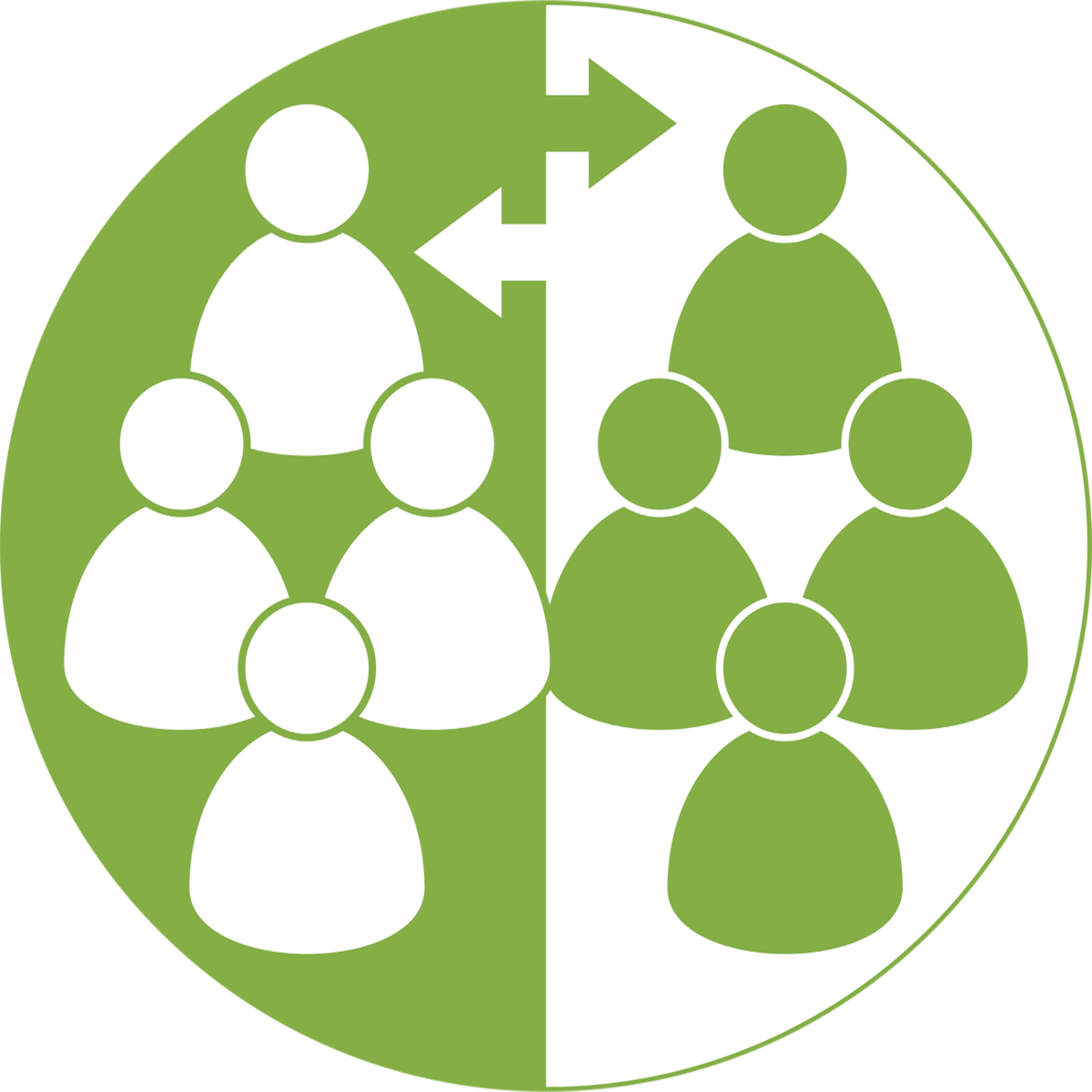 an icon with white and green of people with arrows indicating they are swapping places