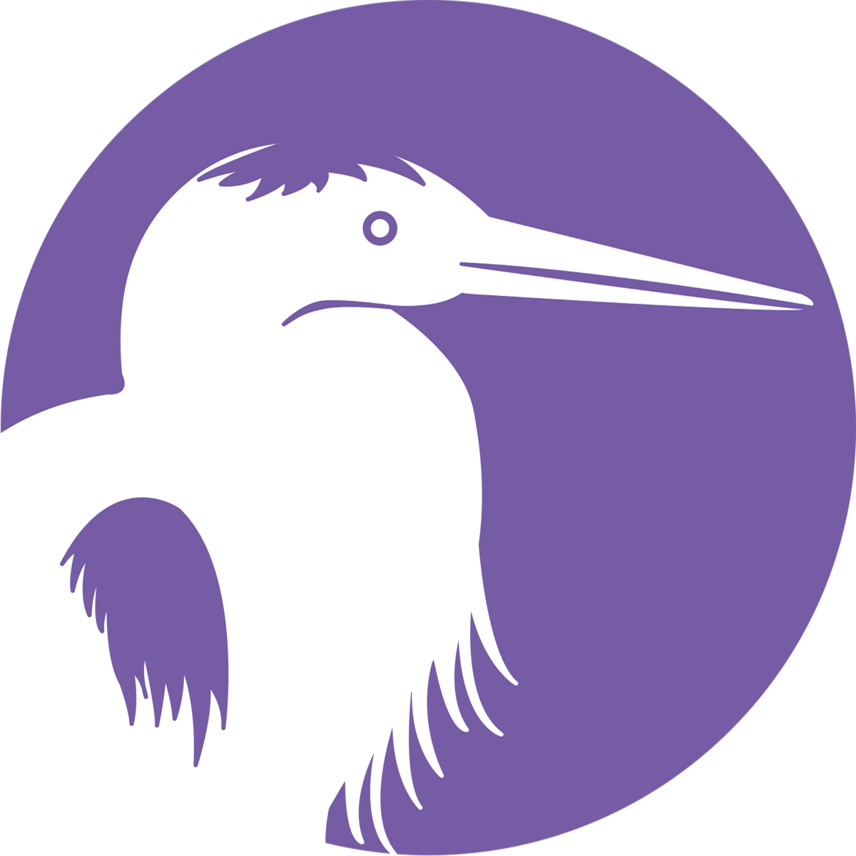 illustration of blue heron outline on purple background