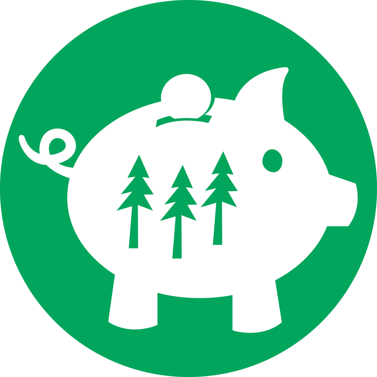 green piggy bank with trees on it