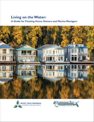 cover of Living on the water guide with title and photo of houseboats by Pat Welle