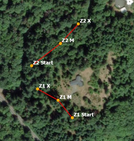 aerial map with red lines and orange dots overlaid on it